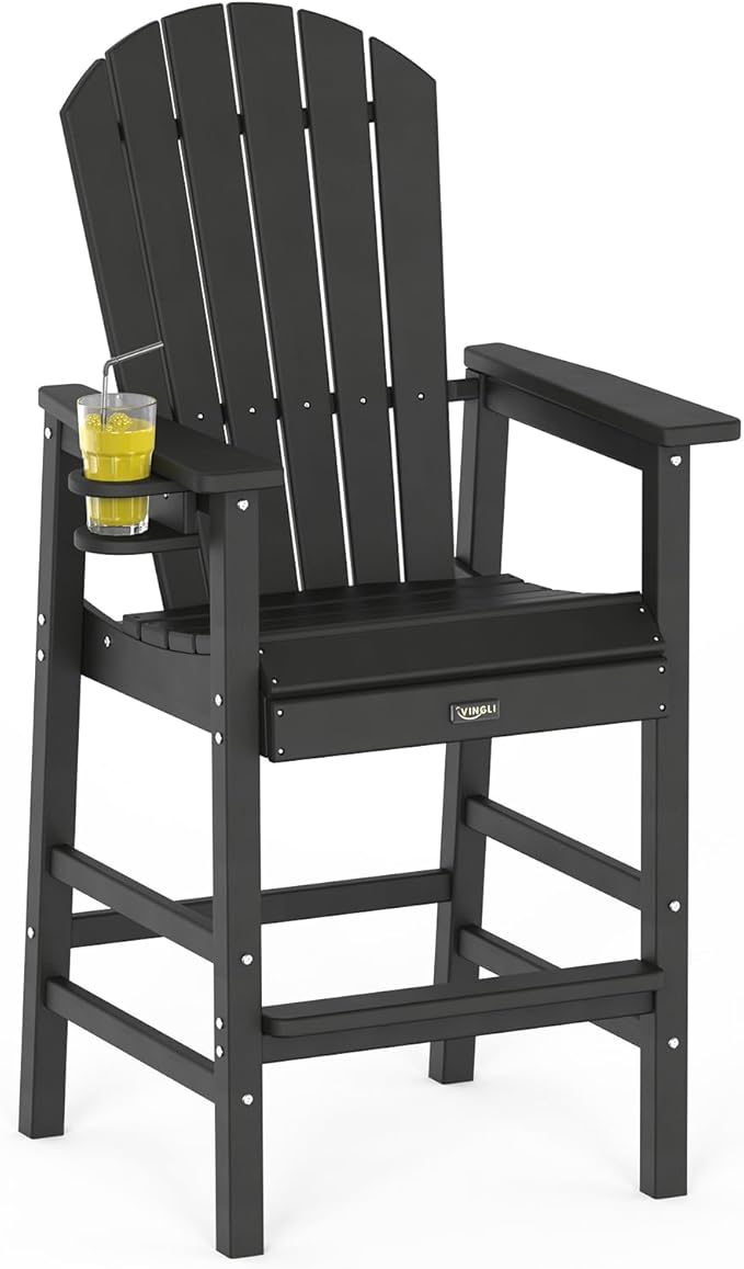 VINGLI Tall Adirondack Chair, All-Weather Plastic Adirondack Chair with Cup Holder Heavy-Duty Outdoor Barstools for - Photo 4