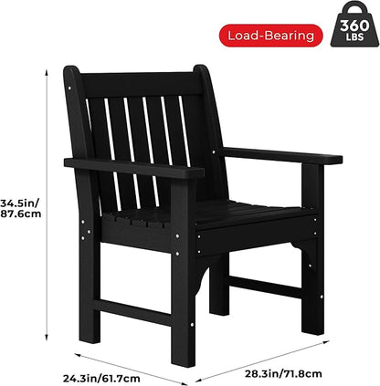 Costaelm Outdoor Dining Arm Chair, Patio HDPE Garden Dining Table Chair, Poly Lumber Waterproof Restaurant Bistro Farmhouse Chairs for Outside Porch Backyard, Black