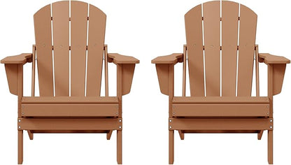 WO WESTIN OUTDOOR HDPE Laguna Outdoor Folding Poly Adirondack Chair (Set of 2), Teak