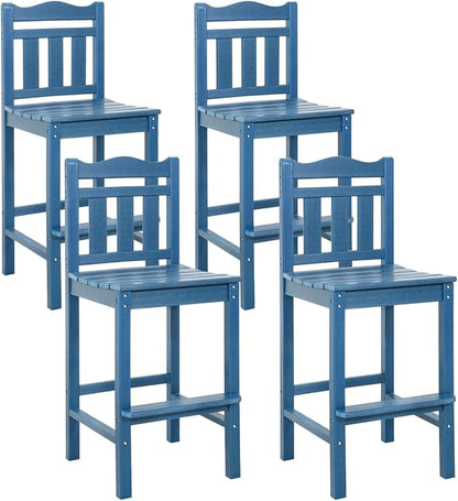 Sundale Outdoor Tall Adirondack Bar Chair Set of 2, HDPE Patio Stools with Backrest, 27.5 Inch Seat Height Tall Bistro Dining Counter Stool, All-Weather Pub Height Chair (Blue, 4 Bar Stools)