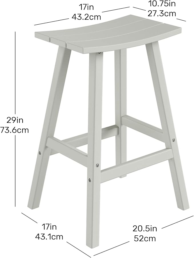 Costaelm All-Weather Bar Stools Set of 2, 29" Height Outdoor Bar Stools, Adirondack Poly Patio Bar Stool for Patio, Deck, Kitchen Counter and Garden, Sand
