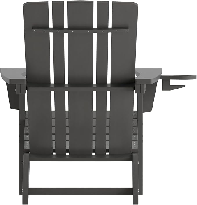 Flash Furniture Halifax Adirondack Chairs with Cup Holders, Weather Resistant Poly Resin Adirondack Chairs, Set of 4, Gray