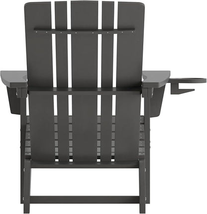 Flash Furniture Halifax Adirondack Chairs with Cup Holders, Weather Resistant Poly Resin Adirondack Chairs, Set of 4, Gray