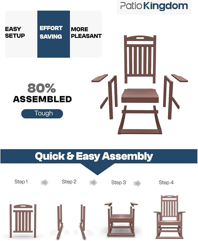Classic Outdoor Rocking Chair Set of 4, HDPE Patio Rocking Chairs with Slat Back & Wide Armrests - Photo 4