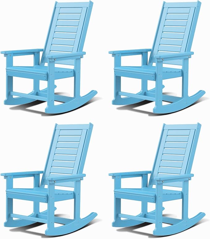 GREENVINES Outdoor Rocking Chairs | Set of 4 | Porch Rocker | HDPE Plastic | Arctic | Oversized Rockers | High Back | Big & Tall | Ladder Back | for Patio Outside Backyard Balcony Garden