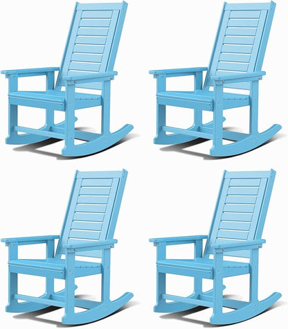 GREENVINES Outdoor Rocking Chairs | Set of 4 | Porch Rocker | HDPE Plastic | Arctic | Oversized Rockers | High Back | Big & Tall | Ladder Back | for Patio Outside Backyard Balcony Garden