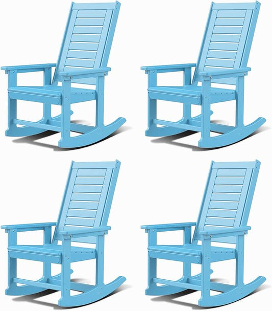 GREENVINES Outdoor Rocking Chairs | Set of 4 | Porch Rocker | HDPE Plastic | Arctic | Oversized Rockers | High Back | Big & Tall | Ladder Back | for Patio Outside Backyard Balcony Garden