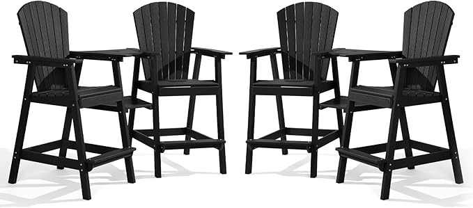 PASAMIC Tall Adirondack Chairs Set of 4, All-Weather HDPE Patio Chairs with Double Connecting Trays - Photo 1