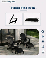Black 6-Piece Folding Adirondack Chair Set with Cup Holders, Ottomans, Side Table & Beige 9FT Patio Umbrella with Base - Photo 4