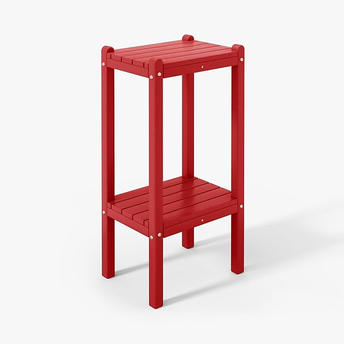 WestinTrends Malibu 36" Outdoor Adirondack HDPE 2-Tier Patio Side Table, Red