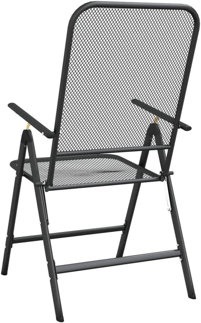 Folding Garden Chair Set of 4 Metal Mesh Patio Chairs Anthracite 24 x 22 x 42 in Adjustable Backrest Stackable Outdoor Balcony Bistro Seating for Yard Deck Terrace