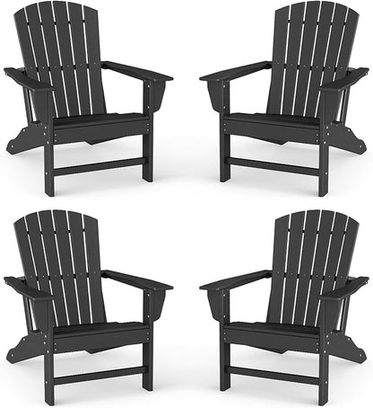 BRIOPAWS Adirondack-Chairs-Set of 4 | Black | Fire Pit Chair | Oversized | HDPE Plastic | All Weather | for Deck Outdoor Poolside Campfire
