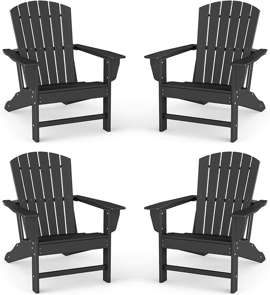 BRIOPAWS Adirondack-Chairs-Set of 4 | Black | Fire Pit Chair | Oversized | HDPE Plastic | All Weather | for Deck Outdoor Poolside Campfire
