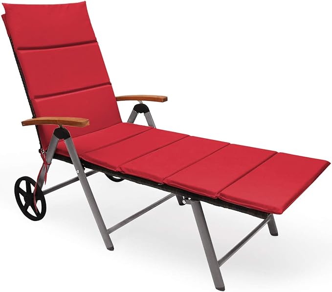 COSTWAY Folding Rattan Lounge with Wheels, Aluminum Patio Lounger with 7 Adjustable Positions, Soft Cushion - Photo 1