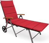 COSTWAY Folding Rattan Lounge with Wheels, Aluminum Patio Lounger with 7 Adjustable Positions, Soft Cushion - Photo 1
