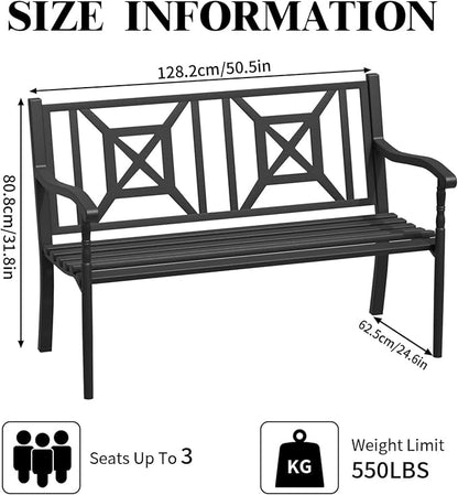 SHGJ&SOFT Garden Bench,Outdoor Bench,Porch Bench,Cast Iron Metal Frame Patio Park Bench,Patio Bench with Backrest and Armrests for Front Porch,Patio,Park,Outdoor Garden,Backyard,Lawn