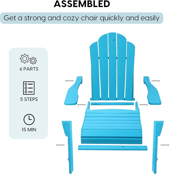 Folding Adirondack Chair, Outdoor Patio Chair Lawn Chair,Weather Resistant for Patio Deck Garden, Backyard, Bonfire& Lawn Furniture Lawn Seating（Blue）