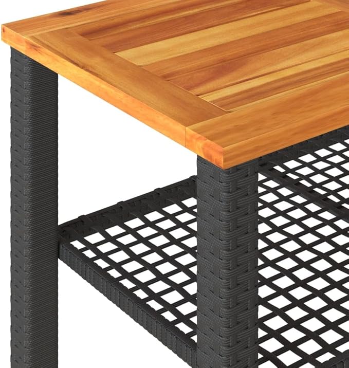 Outdoor Garden Coffee Table, Synthetic Poly Rattan Rectangular Side Table, Modern Patio Furniture for Balcony, Yard, Deck, Black and Brown, 27.6 x 15 x 16.5 Inches
