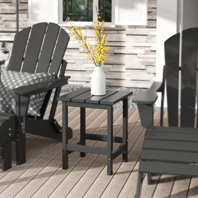 Costaelm Square Outdoor Side Tables, Adirondack Patio Tables for Outside, HDPE Patio End Table Weather Resistant, Balcony Table for Pool, Seaside, Backyard, Porch, Indoor Companion, Gray