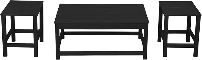WestinTrends Malibu 3-Piece Set Outdoor Coffee and Side Table for Adirondack Chair, Black