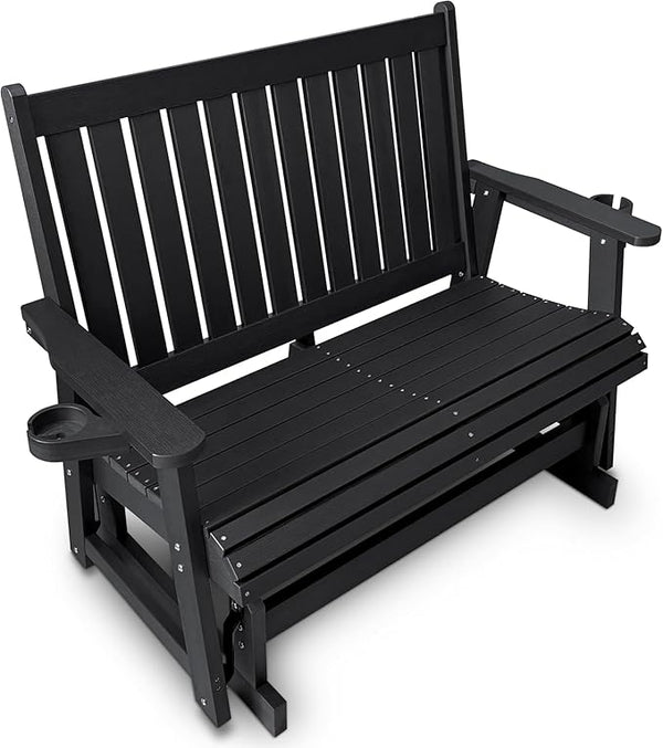 HIPS Patio Glider Two-Seat with Cup Holders, Durable HIPS Material, All-Weather Resistant - Photo 1
