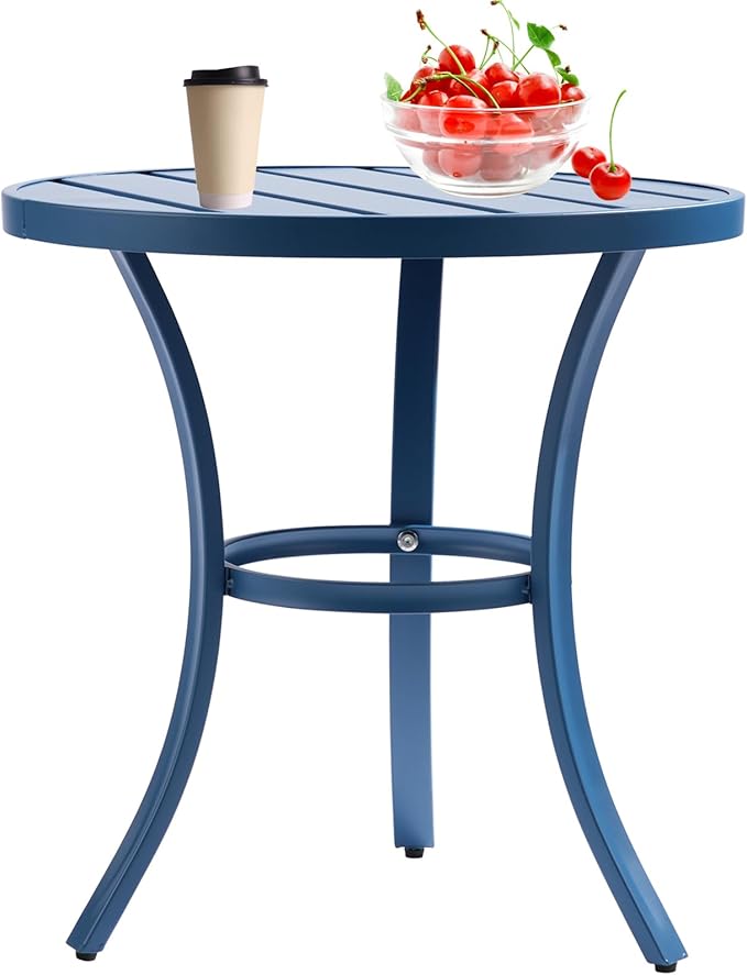 Outdoor Side Tables, Weather Resistant Iron Patio End Table, Portable Small Round Outdoor Metal Accent Bistro Coffee Plant Tables for Patio Yard Indoor Balcony Garden Bedside (Navy Blue)