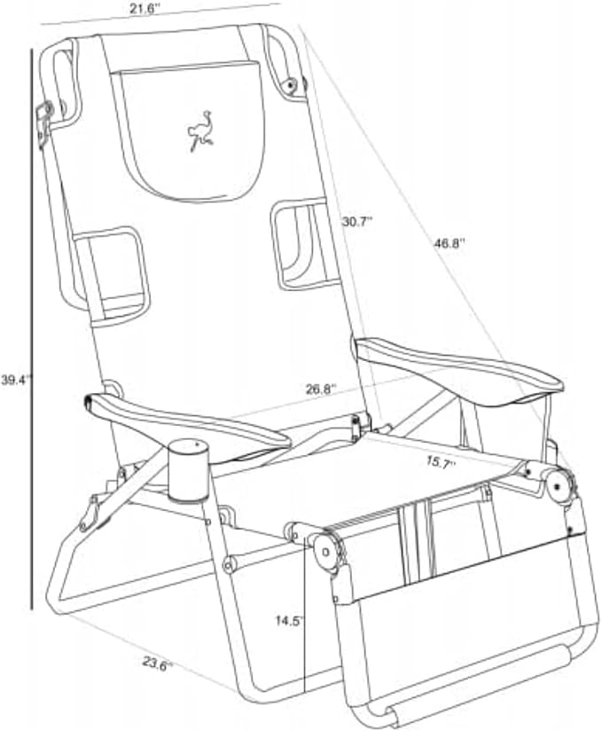 Ostrich Deluxe 3N1 Padded Beach Chair w/Face Cushion & Arm Holes, Light Blue - Lightweight Folding Recliner w/Adjustable Backrest & Footrest, Cup Holder, Side Utility Bag, 275 lb Weight Capacity