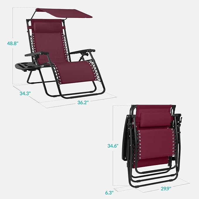 Best Choice Products 30” Wide Folding Zero Gravity Outdoor Recliner Patio Lounge Chair w/Adjustable Canopy Shade - Photo 2