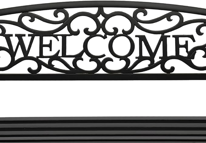 Outdoor Garden Bench, Cast Iron Metal Frame Patio Park Bench with Floral Pattern Backrest, Outside Bench with Arch Legs for Porch Lawn Garden Yard