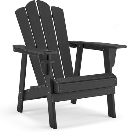 Adirondack Chair - Durable HDPE Poly Lumber All-Weather Resistant, Oversized Balcony Porch Patio Outdoor Chair for Lawn, Backyard, Deck, Garden, Camping - Easy Installation, Black