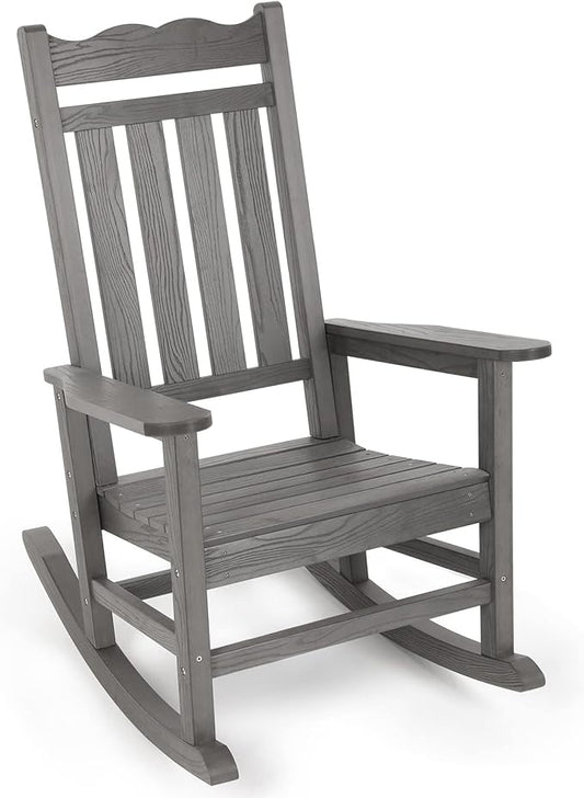 Stoog Outdoor & Indoor Rocking Chair, All-Weather Porch Rocker with 400 lbs Weight Capacity, Front Porch Rocking Chairs, for Backyard, Lawn, Fire Pit, Patio and Garden, Grey