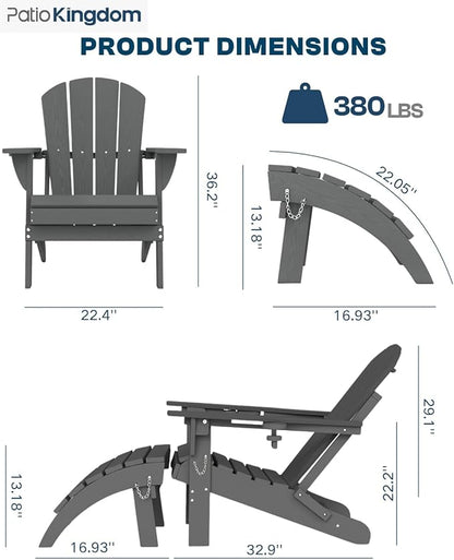Grey 6-Piece Folding Adirondack Chair Set with Cup Holders, Ottomans, Side Table & Beige 11FT Cantilever Umbrella with Base, HDPE Outdoor Chairs