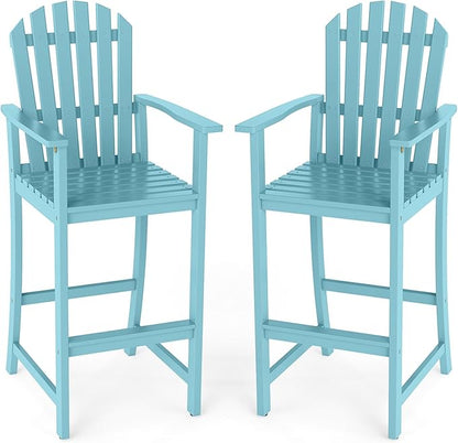 Tangkula Tall Adirondack Chair, Outdoor Acacia Wood Bar Stool with Back, Armrests and Footrest, Bar Height Patio Chair for Balcony, Porch, Deck and Backyard (2,Turquoise)