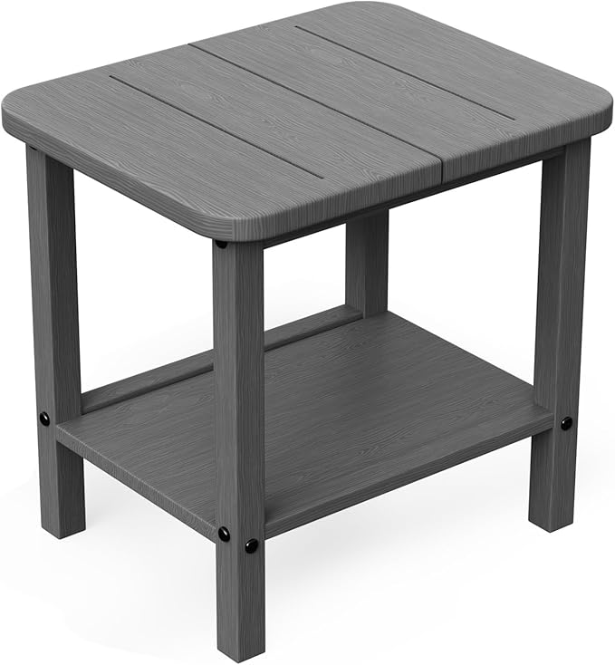 Patio Side Table, Outdoor HDPE Adirondack End Table for Patio,Outdoor Side Table for Backyard, Garden, Pool, Lawn,Grey - Photo 1