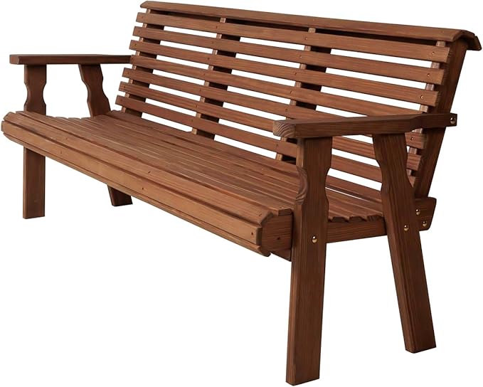 Amish Casual Heavy Duty 6 Foot Roll Back Outdoor Bench in Oak Stain - Amish Made in The USA from Treated Pine for Outdoor Durability, 700 Lb Weight Capacity