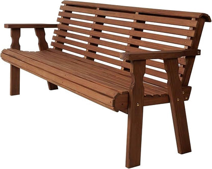 Amish Casual Heavy Duty 6 Foot Roll Back Outdoor Bench in Oak Stain - Amish Made in The USA from Treated Pine for Outdoor Durability, 700 Lb Weight Capacity