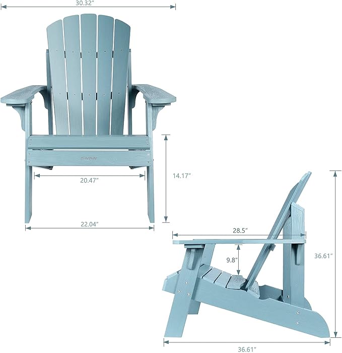 SNAN Oversized Adirondack Chair Weather Resistant, Fade-Resistant Poly Lumber Chair Widely Used in Outdoor&Indoor, Fire Pit, Deck, Garden, Pool,Upgrade with Curved Backrest &Rear Support (Blue)…