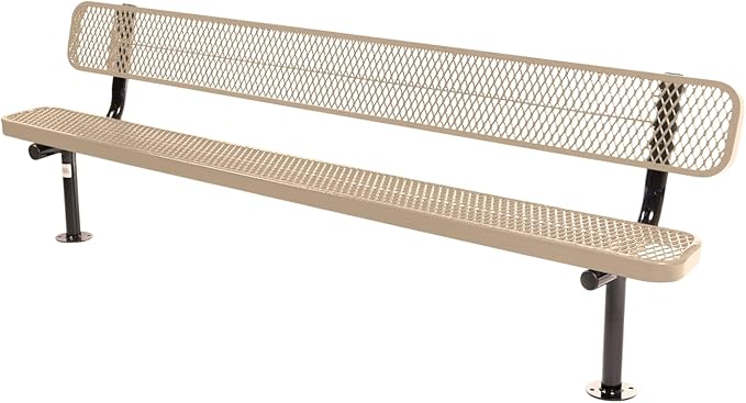 COATEDOUTDOORFURNITURE Coated Outdoor Furniture Heavy-Duty Outdoor Bench Thermoplastic Coated, Expanded Metal, Commercial-Grade Seating, Made in America (Surface with Back, 8 Ft, Tan)