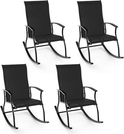 Giantex Outdoor Rocking Chair Set of 4 - Patio Rocking Chairs w/Breathable Backrest, Sturdy Metal Frame & Safe Ergonomic Design, Cozy Fabric Rocker for Backyard, Poolside, 330 lbs, Black