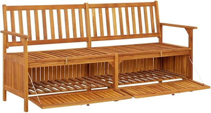 Storage Bench Garden Bench Outdoor Bench for Outdoors Porch Entryway Furniture for Yard 66.9" Solid Wood Acacia
