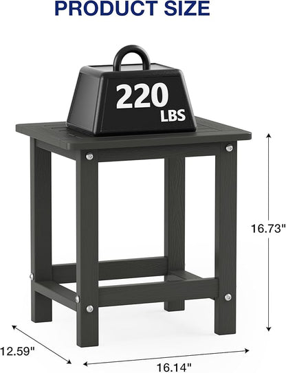 YEFU Outdoor Side Table for Patio: 16" HIPS Weather - Resistant Adirondack Tables - Waterproof Small Square End Tables for Backyard Living Room Bedroom - Indoor Outdoor Durable Table Dark Gray