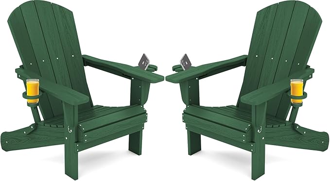 SERWALL Adirondack Chair with Cup Holders - Composite Adirondack Chairs Set of 2 HDPE Outdoor Chairs All Weather Use - Photo 1