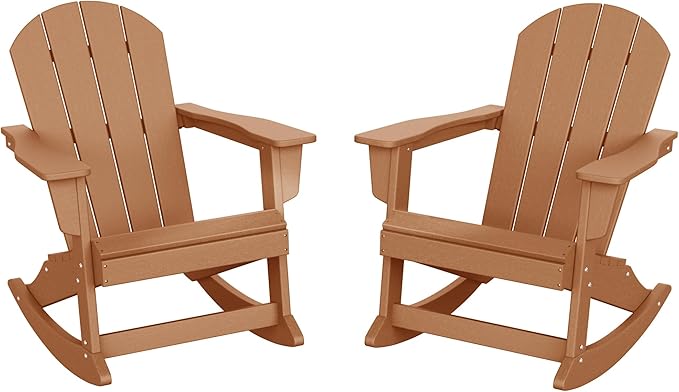 WO WESTIN OUTDOOR HDPE Laguna Outdoor Rocking Poly Adirondack Chair (Set of 2), Teak