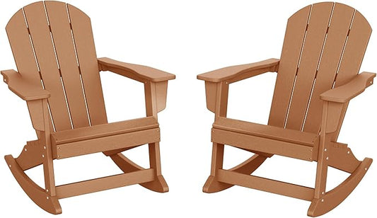 WO WESTIN OUTDOOR HDPE Laguna Outdoor Rocking Poly Adirondack Chair (Set of 2), Teak