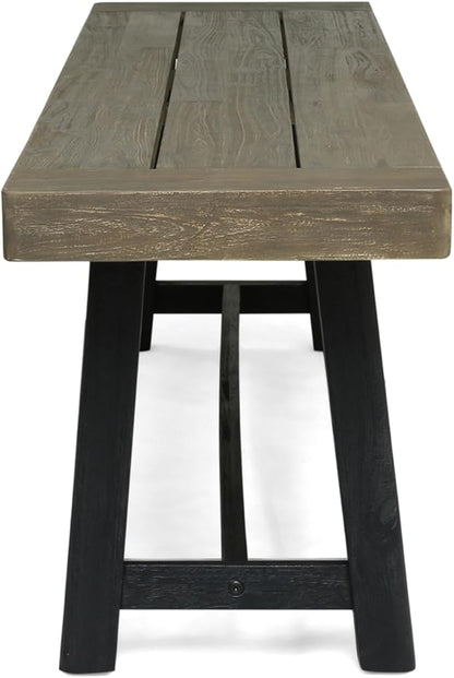 Merax 2-Piece Acacia Wood Outdoor Benches Set, 63" Rustic Patio Bench with Sandblast Gray Finish and H-Stretcher Design, Solid Hardwood Garden Bench for Dining, Porch, Fire Pit, Grey+Black
