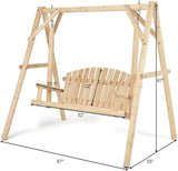 Tangkula A-Frame Wood Log Swing Bench, Outdoor Rustic Curved Back Swing Chair for Patio Garden Yard - Photo 4
