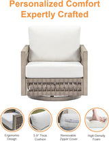 Swivel Patio Chair, Never Rust Aluminum Outdoor Swivel Sofa Chair with Washable Cushions, Rope Weave Patio Sofa Armchair - Photo 9