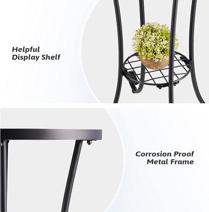 VONLUCE Patio Side Table and Plant Stand, 21" End Table with 14" Ceramic Tile Top for Porch Garden Decor, Indoor and Outdoor Mosaic Table, Living Room Bedroom Balcony Furniture for Home & Garden, Red