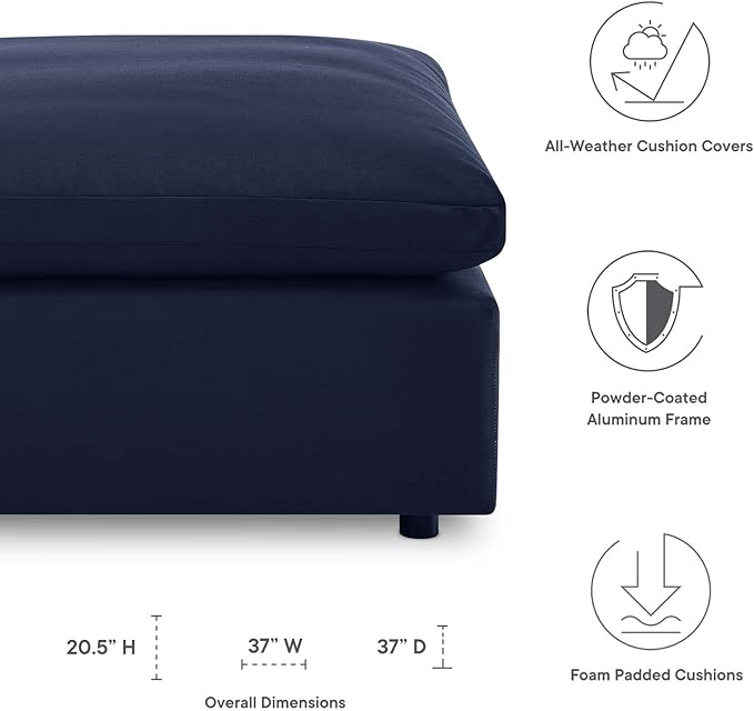 Modway Commix Outdoor Patio Overstuffed Sectional Sofa Ottoman in Navy - Photo 5