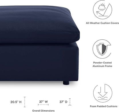 Modway Commix Outdoor Patio Overstuffed Sectional Sofa Ottoman in Navy